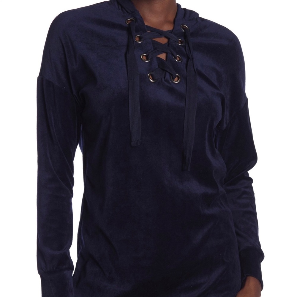 Lace Up Velour Hoodie